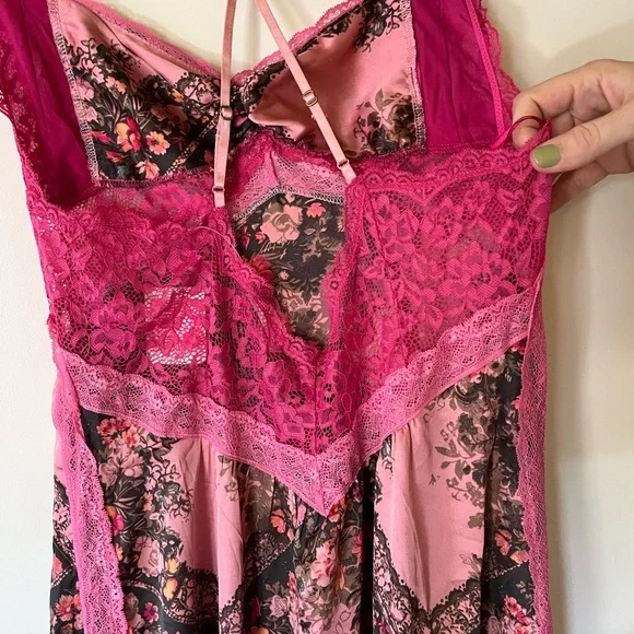 Free People Pink and Black Floral Chemise - Picture 3 of 5